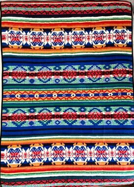 Vintage 90s San Marcos Southwestern Aztec Fleece Throw Blanket 56x78 Multicolor